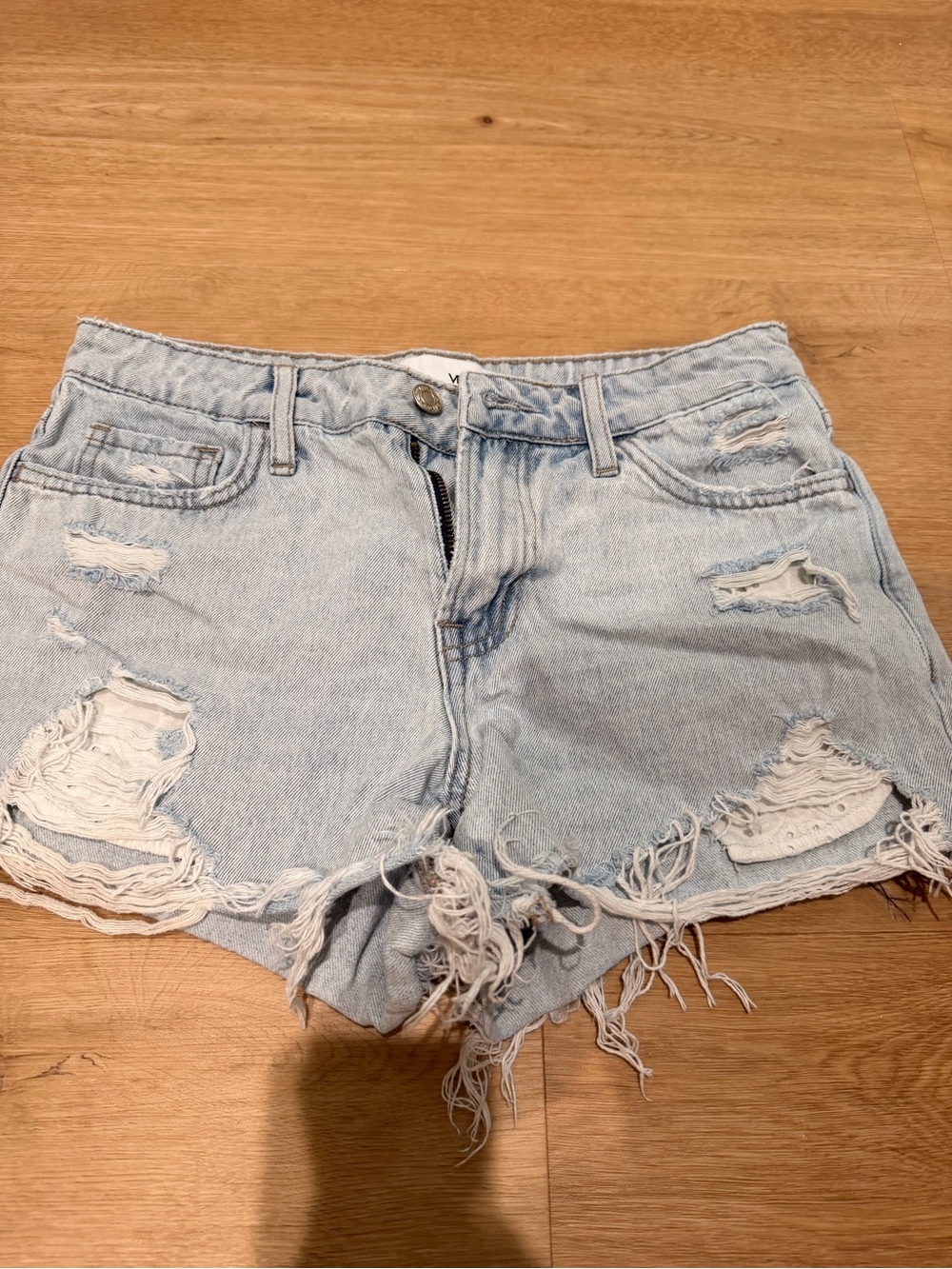 Light Blue Distressed Denim Cutoff Shorts